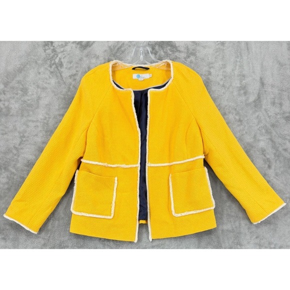 Boden Jackets & Blazers - Boden Blazer 8 Ida Tweed Textured Retro Open Front Pockets Preppy Office Yellow